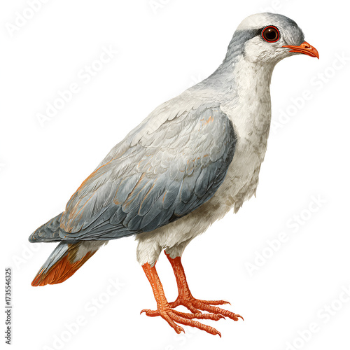 White Exotic Bird with Orange Beak Isolated on White Background