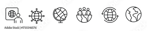 set of earth global country map planet line icon collection vector illustration