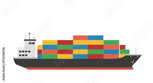 A cargo ship filled with colorful shipping containers