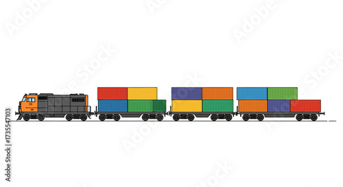 A train with colorful shipping containers