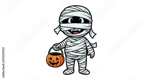 Mummy with a Pumpkin Bucket: a stylized image of a mummy holding a pumpkin bucket ready for trick or treat.