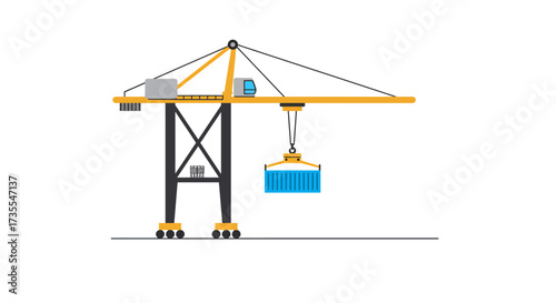 A wharf crane lifts a container