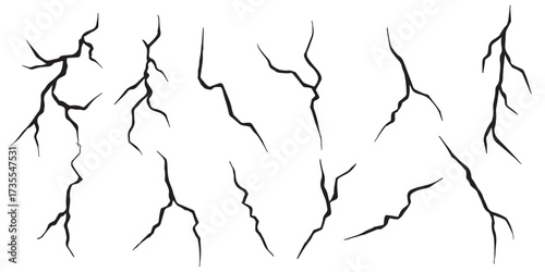 set of hand drawn cracks isolated vector illustration