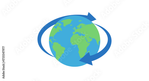 Globe encircled by dual blue arrows