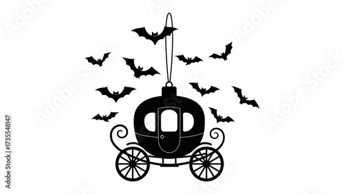 Cinderella's carriage with bats: A spooky illustration of a Cinderella carriage adorned with several bats and an elegant design, celebrating the essence of a bewitching holiday. 
