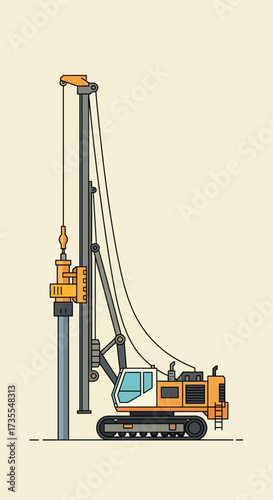 Construction drilling machine on tracks against a light background.