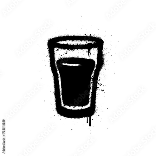 Black stencil graffiti illustration of drink glass with urban street art style