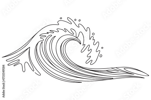 Sea wave one continuous line drawing vector illustration. one line Icon drawing with white background