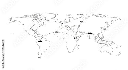 World map showing shipping routes with dotted lines connecting various continents