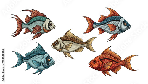 Diverse Fish Display: Captivating array of aquatic fish exhibits a wide spectrum of vibrant colors and distinctive forms, bringing the underwater realm into sharp focus.
