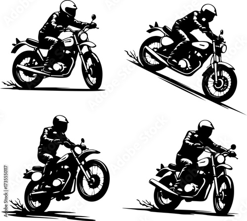 Motocross Rider Silhouette Action Set