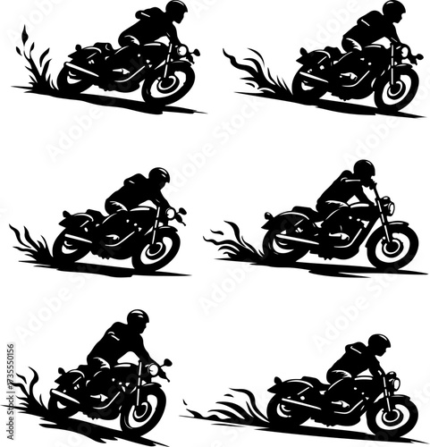 Motocross Rider Silhouette Action Set