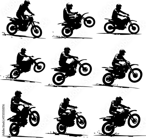 Motocross Rider Silhouette Action Set