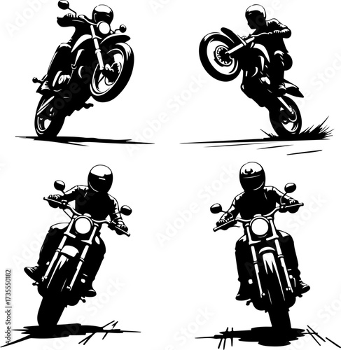 Motocross Rider Silhouette Action Set