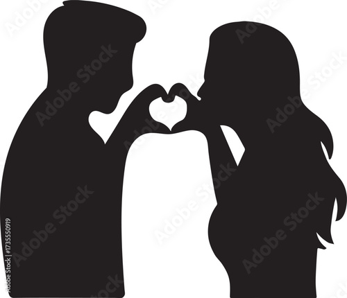 Heart hands silhouette of couple vector, ideal for love, romance, relationships, and Valentine designs.
