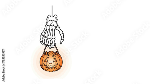 Spooky Lantern: A spooky hand, rendered in intricate detail, suspends a carved pumpkin lantern, embodying the spirit of Halloween.
