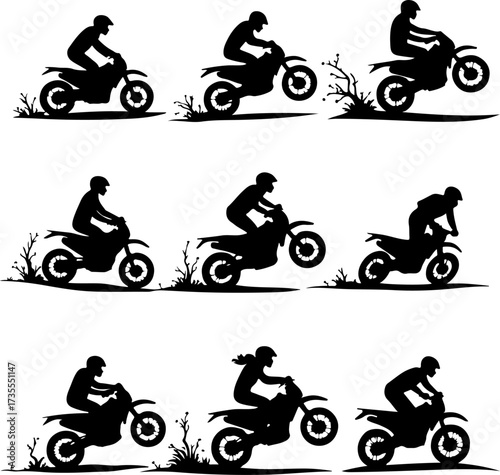 Motocross Rider Silhouette Action Set