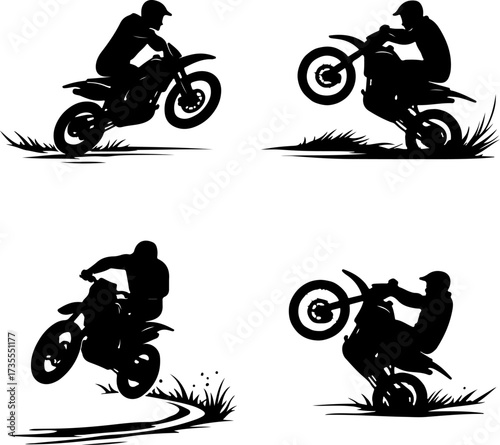 Motocross Rider Silhouette Action Set