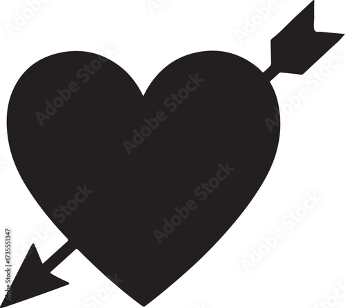 Heart pierced with arrow vector illustration, ideal for love, romance, Valentine’s Day designs.