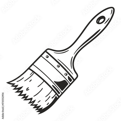 Black and white illustration of a flat paintbrush with a wooden handle and bristles on a white background