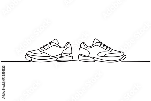 Vector illustration of sneakers sports shoes in a continuous one line. one line Icon drawing with white background