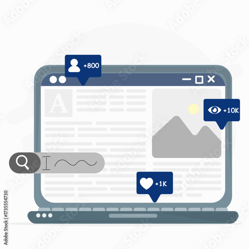 Social media concept. Web landscape symbol. see new Social Media Posts. Leave Comments, New Friends and likes on Social media posts.