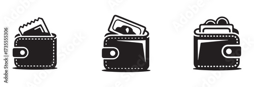 Wallet glyph vector flat icon, open wallet icon with folded bills , money purse set. line and glyph wallet symbol,  vector illustration EPS 10.