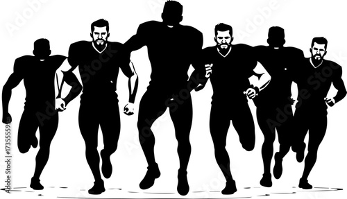 American Football Team Players Running Silhouette