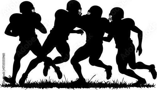 American Football Team Players Running Silhouette
