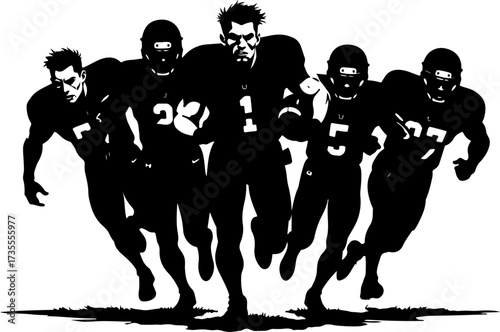 American Football Team Players Running Silhouette