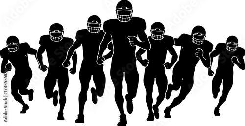 American Football Team Players Running Silhouette