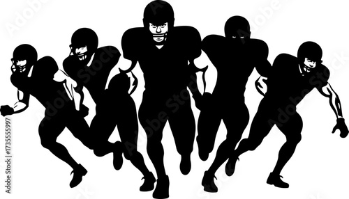 American Football Team Players Running Silhouette