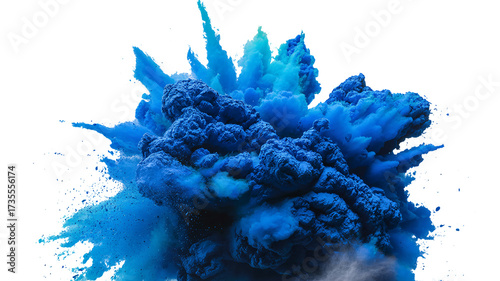 Dynamic blue powder explosion, abstract energy burst for modern design