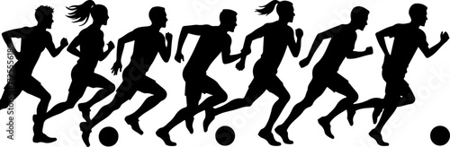 American Football Team Players Running Silhouette