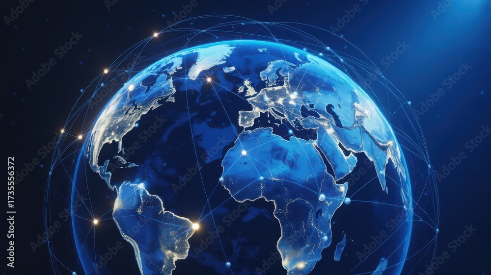 Fototapeta premium Global network connection digital world with connecting lines technology backgrou
