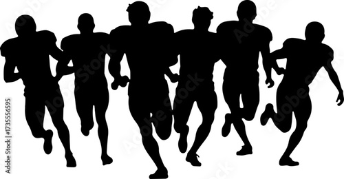 American Football Team Players Running Silhouette