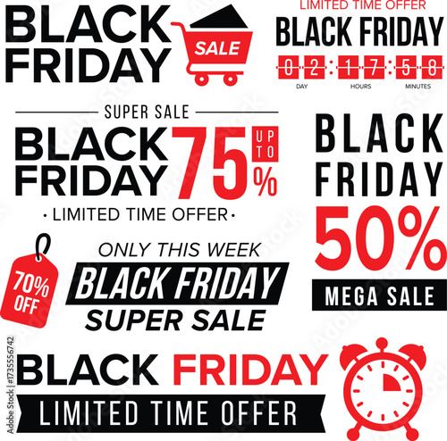 Black Friday sale advertising posters vector template with best price and offer. Black Friday sale banner, special offer shopping illustration