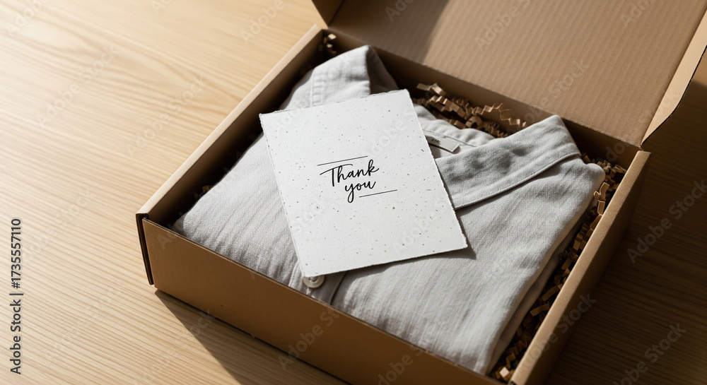Fototapeta premium Ecommerce Branding Concept of Folded Shirt and Thank You Note