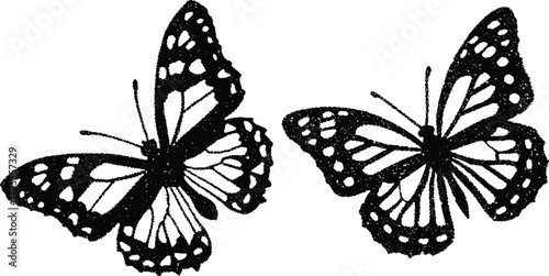 Retro butterfly with grainy halftone stipple and photocopy texture vector illustration. Perfect for y2k grunge collage, gothic 90s punk poster, vintage dotted banner, textured sticker effect