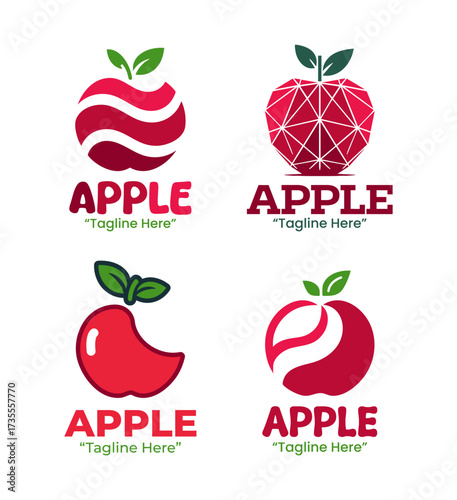 4 Red Apple Logo Set Classic Fruit Branding Logo Collection