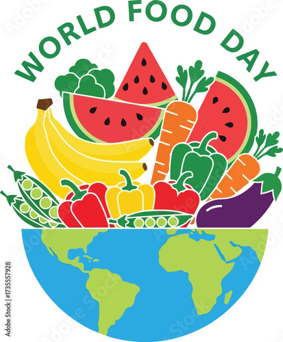 World food day healthy harvest globe celebrating sustainable agriculture and global nutrition vector