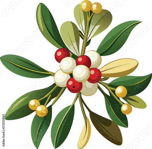 Christmas Mistletoe Bundles simple green leaves with white berry decoration