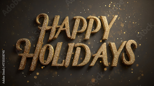 Luxury 3D Gold Metallic Happy Holidays Lettering with Glittering Particles