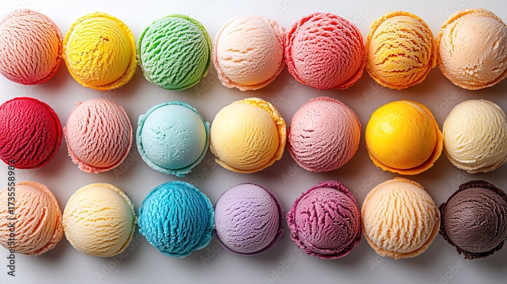 Fototapeta premium Assorted Scoops of Artisanal Ice Cream in Various Flavors