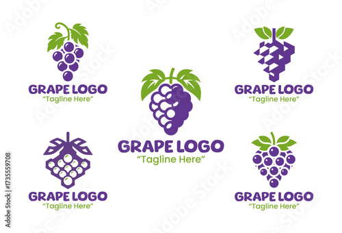 5 Grape Logo Set Berry Fruit Branding Logo Collection