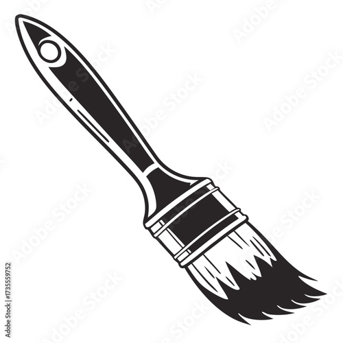 Black and white illustration of a paintbrush with a clean brush head on a white background paint brush