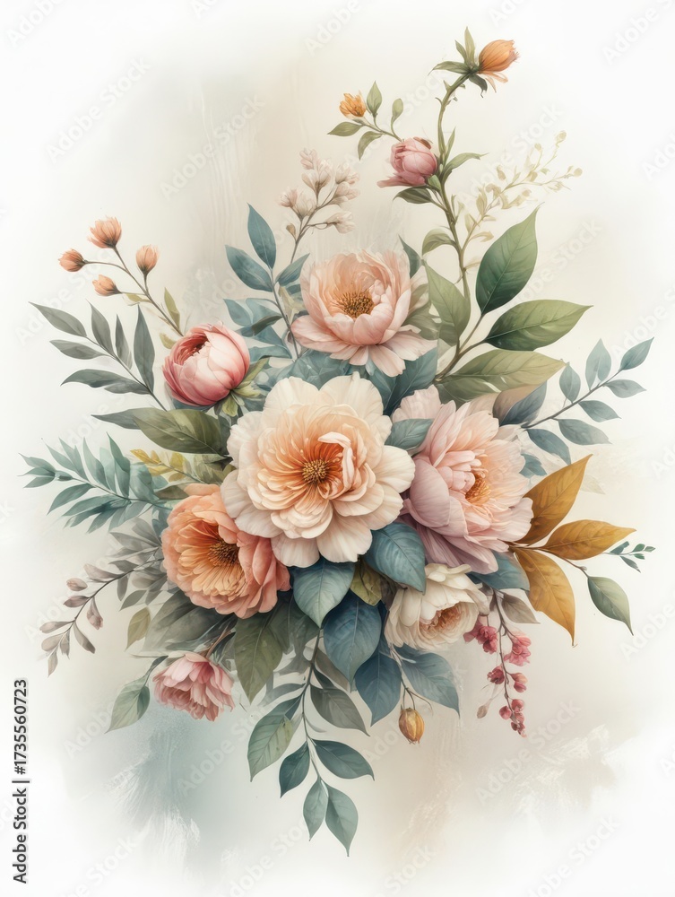 Obraz premium Muted watercolor rendering of an abstract floral arrangement