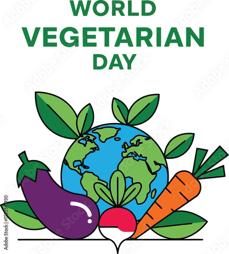 World vegetarian day earth with fresh vegetables eco health food planet concept vector