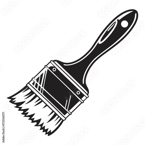 Black and white illustration of a paintbrush with sharp, defined bristles on a white background