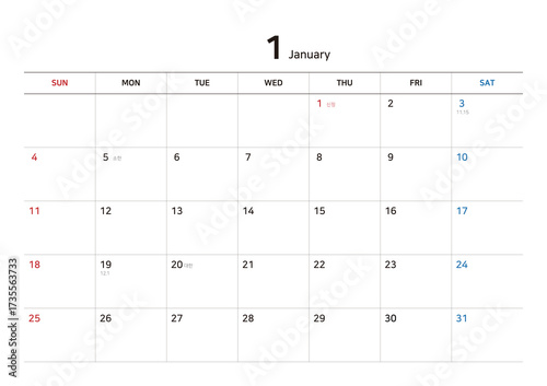 Korean 2026 Desk Calendar Template